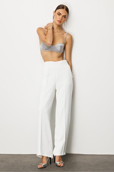 Moda İlgi Modailgi Yandan Cepli Düğme Detaylı Bol Paça Pantolon - 7964 Ekru