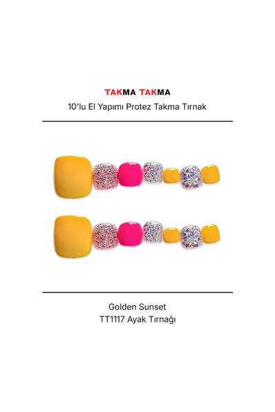Takma Takma 10'lu Sarı Ayak Tırnağı TT1117 Tekrar Kullanılabilir El Yapımı Pr...