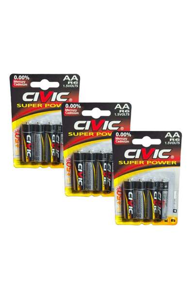 Civic 3 عبوات من 4 بطاريات AA ماكس باللون الفضي/الأسود
