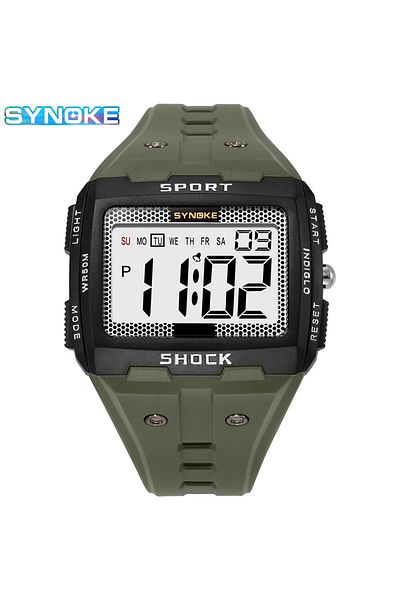 Choice army green SYNOKE New For Men Sports Electronic Watch Waterproof Night Glow Large Screen Square Outd