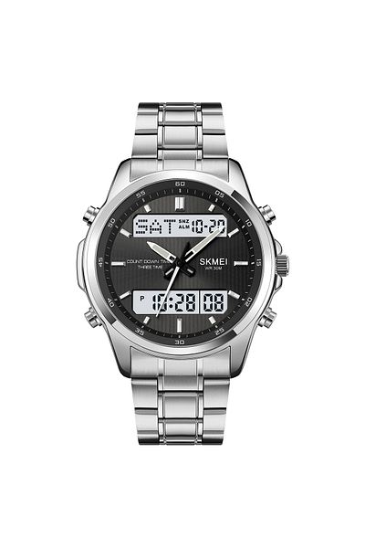 Skmei silver white Fashion 3 Time Countdown Timer Digital Wristwatch For Men Back Light Display Wate