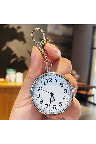 Choice Silver New Tiny Cute Quartz Pocket Watch with Keyring Men Women Quartz Watch for Nurses Doctors Stud