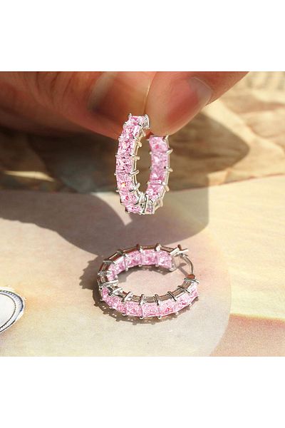 Choice E4279 Huitan Princess Square Cubic Zirconia Hoop Earrings Luxury Trendy Ear Circle Earrings for Wome