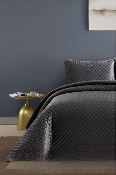 Çeyiz Diyarı Bianca Single Luxury Velvet Bedspread Anthracite