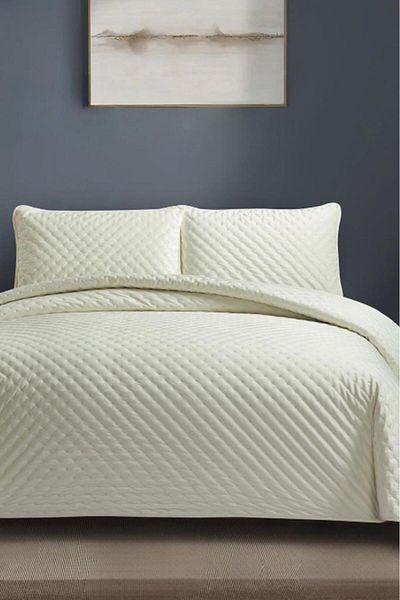 Çeyiz Diyarı Bianca Double Luxury Velvet Bedspread Cream