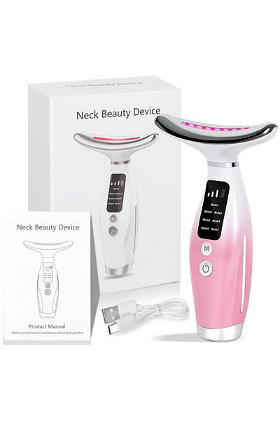 Choice Pink EMS Micro-current Neck Face Beauty Device 7 Color Facial Massager for Enhanced Face Neck and Sh