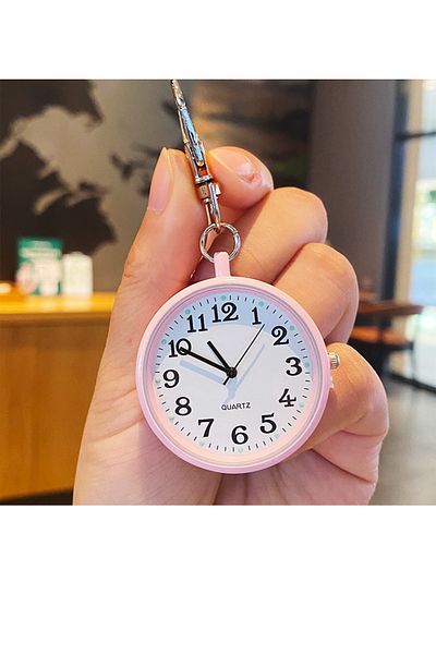 Choice Pink New Tiny Cute Quartz Pocket Watch with Keyring Men Women Quartz Watch for Nurses Doctors Studen