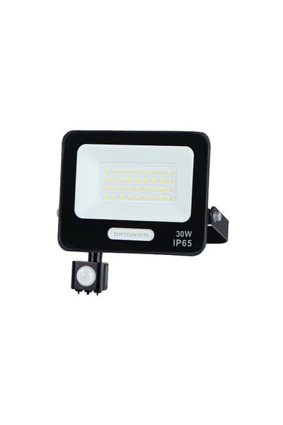 OPTONICA 30W LED floodlight with motion sensor, 2700lm, IP65, 6000K cool white, black, IP65, Optonic
