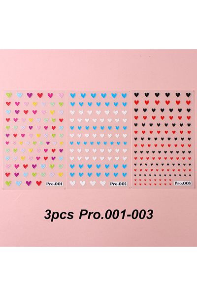 Choice 3pcs Pro.001-003 3 pcs 5D Embossed Love Heart Nail Sticker Valentine's Sweet Heart Adhesive Slider C