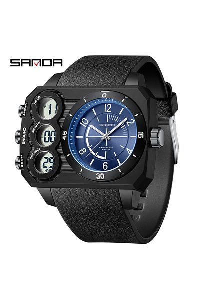 Choice Black Blue SANDA Fashion Electronic Watch Outdoor Sports Multi functional Waterproof Night Light Dua