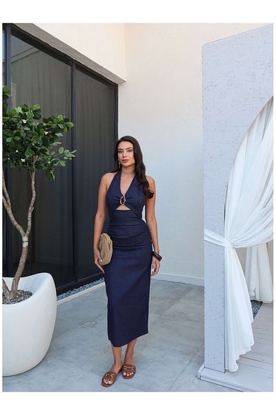 ESRAHELVACI Rochie din denim cu detaliu la piept