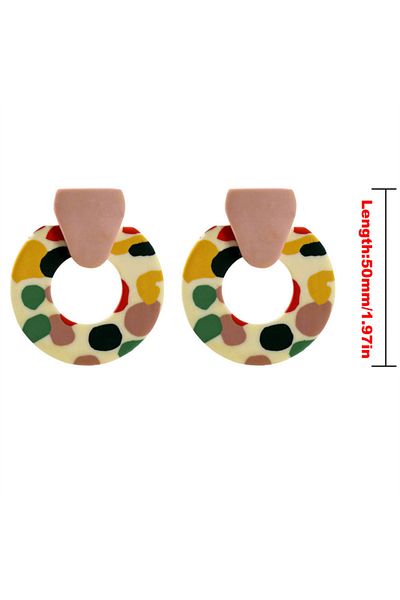 Choice Round Bohemian Geometric Circle Square Clay Dangle Earrings Fashion Colorful Printing Contrast Col