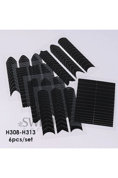 Choice H308-H313 6pcs set French Strip Line Nail Art Form Fringe Tip Guides Wavy Oblique Spray Template Sti