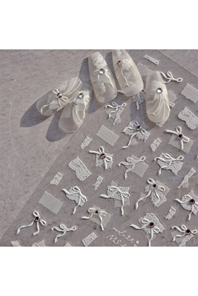 Choice ملصق فني للأظافر MS495 5D مخطط من الدانتيل باللونين الأبيض والأسود عال...