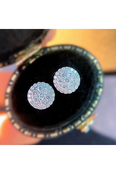 Choice E1006 Huitan Dainty Round Shaped Stud Earrings for Women Full White Cubic Zirconia Simple and Classi