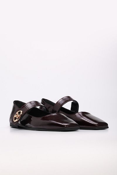 Ayakkabıhane Genuine Patent Leather Inside and Outside Burgundy Buckle Women's Ballerina Shoes Ah080192618451