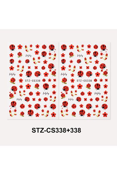 Choice STZ-CS338-338 2pcs 3D Cartoon Ladybug Nail Stickers Cute Insect Red Petals Self-Adhesive Manicure De