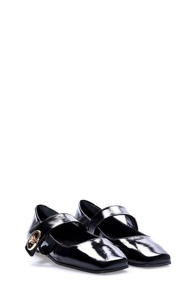 Ayakkabıhane Genuine Patent Leather Inside and Outside Black Buckle Women's Ballerina Shoes Ah080192618451