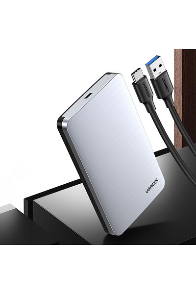 Ugreen Compartiment hard disk 2.5'' SATA 3.0 6Gbps + cablu USB-C 0.5m - argintiu