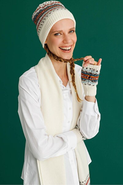 Desen Triko Lână Kaşkol Bone pentru femei cu ciucuri din jacquard