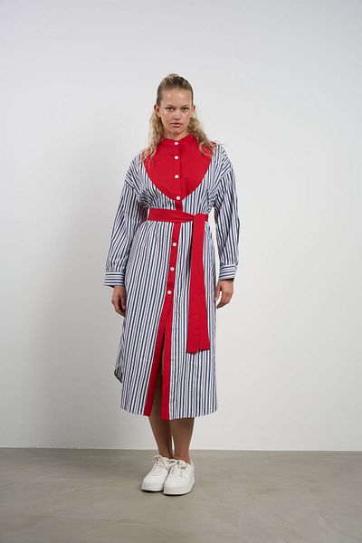 HANIQA Women's Plus Size Striped Belted Shirt Dress (44-50) |   25165