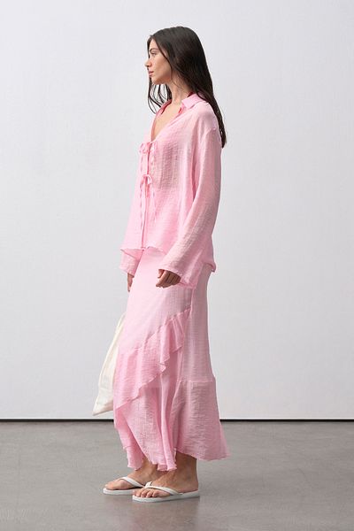 mathilda store Women's Pink Chiffon Blouse Skirt Set