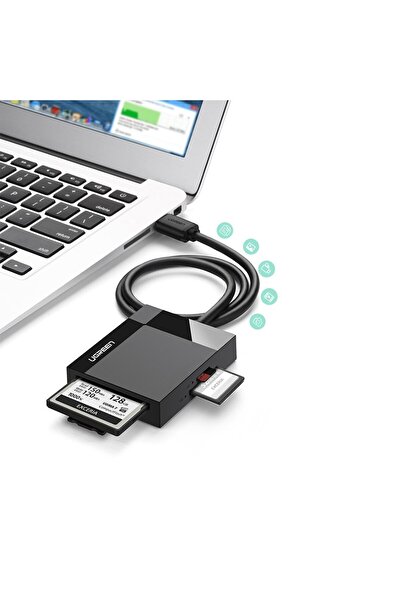 Ugreen Cititor de carduri de memorie SD / micro SD / CF / MS mufă USB 3.0 - negru