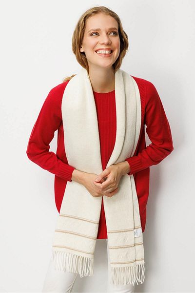 Desen Triko Women's Glitter Jacquard Tasseled Wool Kaşkol Bone