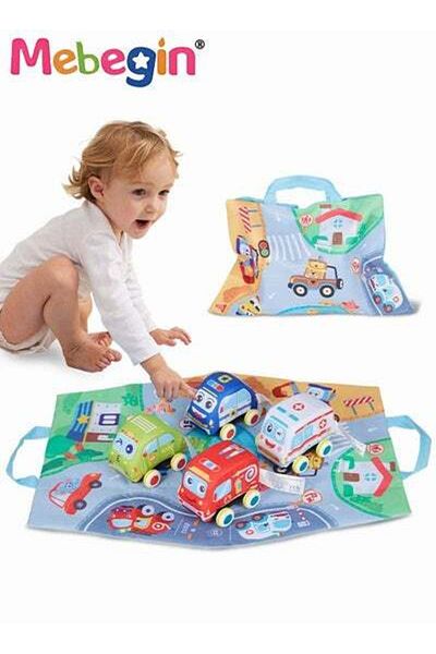 MEBEGIN 5PCS Pull Backtoys Car Set with A City Map, Vehicles Toys Playset with Storage Bag