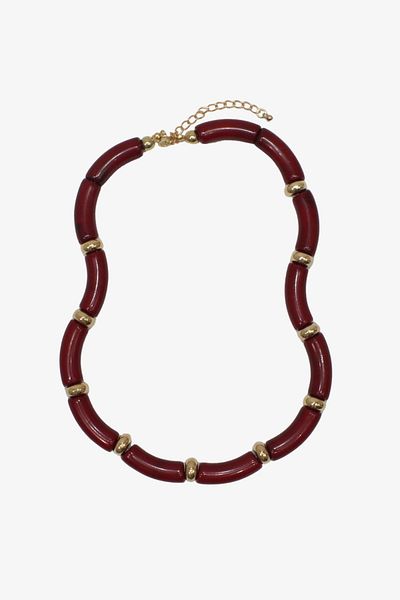 VAGGON Burgundy Gold Detailed Bone Double Necklace Set