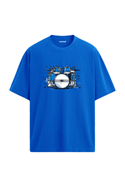 Colermi تي شيرت أزرق كبير الحجم - تي شيرت نيون ميوزيك لسماعات الرأس للجنسين م...