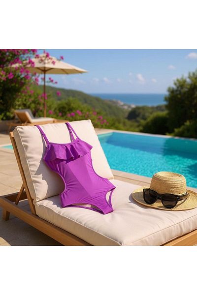 TooHot Girl's Purple Ruffle Side Cut Detailed Swimsuit