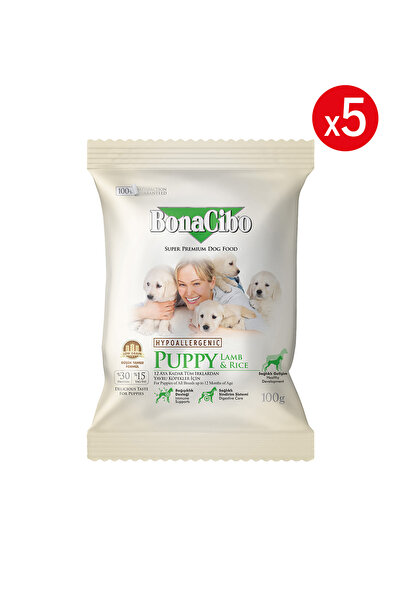 BonaCibo Puppy Dog Kuzulu ve Pirinçli Yavru Köpek Maması, 100 Gr x 5 Adet, Tü...