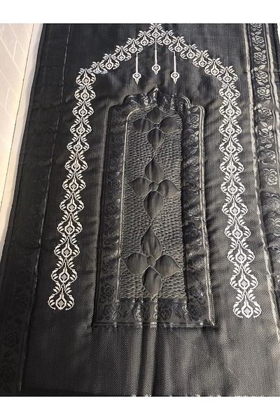 Vinezza Home Collection White and Gray Flower Motif Machine Embroidery Etamine Fabric Single Prayer Rug