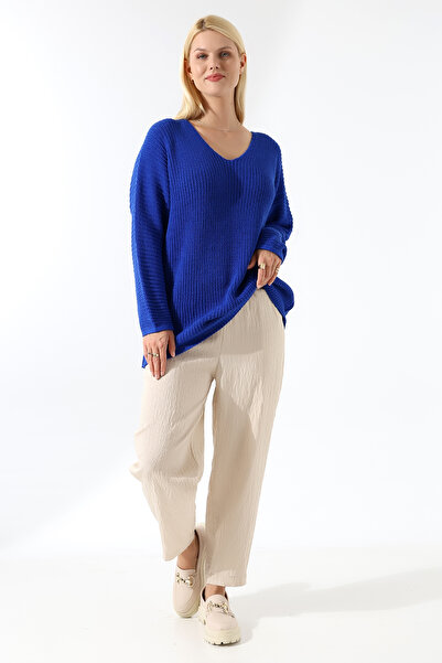 Marvine Pulover de tricotat oversize cu decolteu în V pentru femei