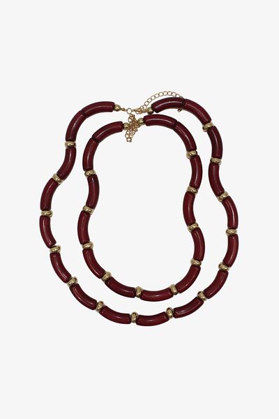 VAGGON Burgundy Gold Detailed Bone Double Necklace Set