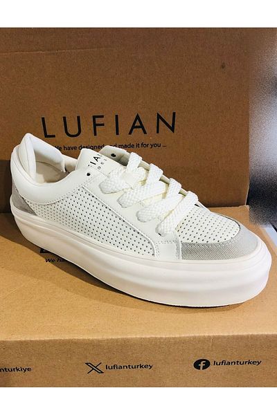 Lufian Genuine Leather Comfortable Casual Lace-Up Walking Shoes White