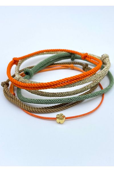 Concept HuBuTU 5 Pieces Flower Figured Green Orange Glitter Gold Thread Summer Bohemian Anklet Set