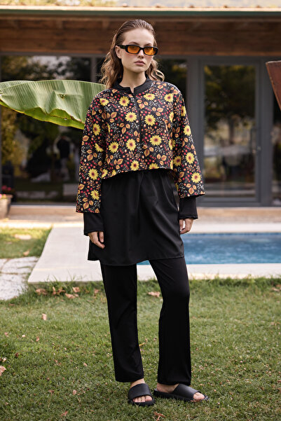 Ladima Women's Hijab Sunset Flowers Printed Full Covered 3 Piece Swimsuit Set