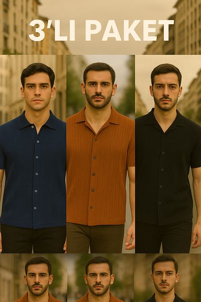 DAMGA JEANS Ανδρικό κοντομάνικο καλοκαιρινό βασικό φαρδύ πουκάμισο 3 Pack