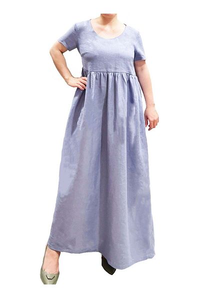 SOLOBUY Dress, Belgium Europe Linen 100%, Maxi, Sleeves Short, Loose Fit