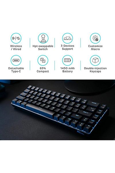 COOYA Gaming Keyboard Wireless Hot Swappable,with Stand-Alone Arrow/Control Keys, Black, Quiet Red Switch