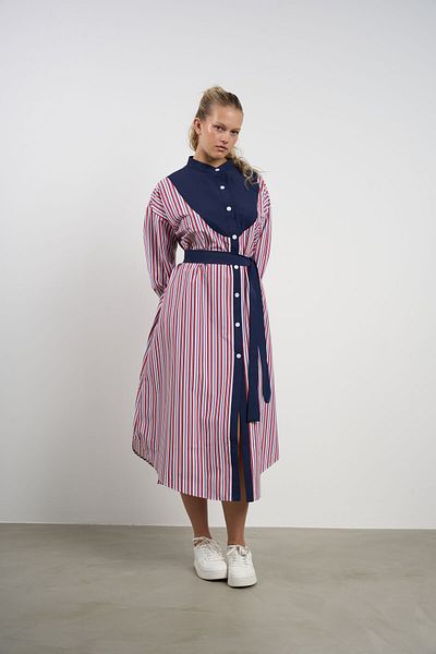 HANIQA Women's Plus Size Striped Belted Shirt Dress (44-50) |   25165