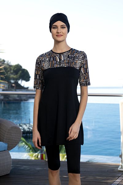 REMSA Short Sleeve Semi-Covered Swimsuit 24822 Black
