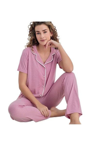 bipamuk Lena Soft Design Button Short Sleeve Women's Pajamas Set Anti-Sweat Fabric S/Xxl