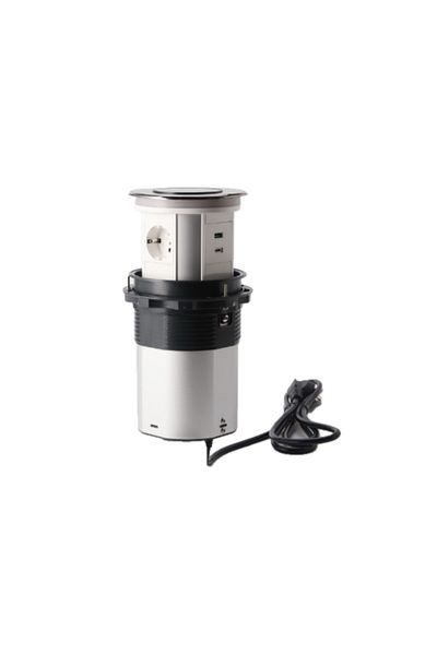 Adsinio Priză de ridicare cu ridicare/închidere automată, Adsinio, 3 Schuko, încărcare wireless 15V, negru-gri
