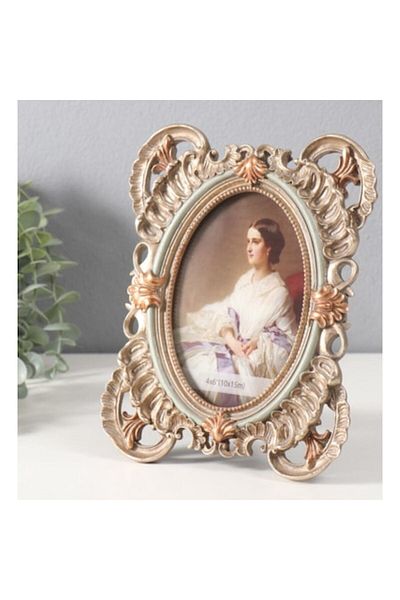 BLA BLA FOAM Classic Photo Frame, Bla Bla Foam, Pastel Green/Gold, Baroque Style, 10x15cm