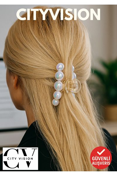 cityvision Glitter Pearl Detailed Peg Hair Clip 1 Piece 8 cm Large Size