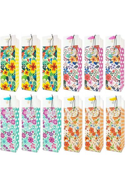 Anzon Mories Set of 12 Anzon Mories wine bottle bags, cardboard, multicolor, 9.3 x 9.9 x 33.7 cm