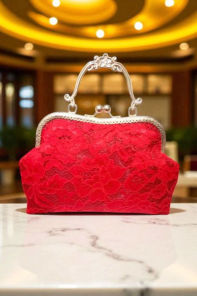 Famels French Lace Model Stylish and High Quality Bridal Bag Wedding Bag Shoulder and Evening Dress Bag Red